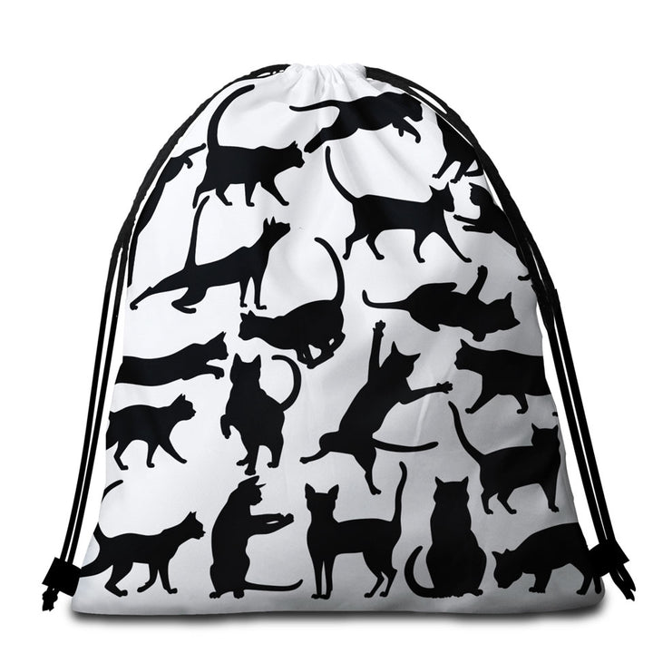 Playing Cat Silhouettes Beach Towel Bags