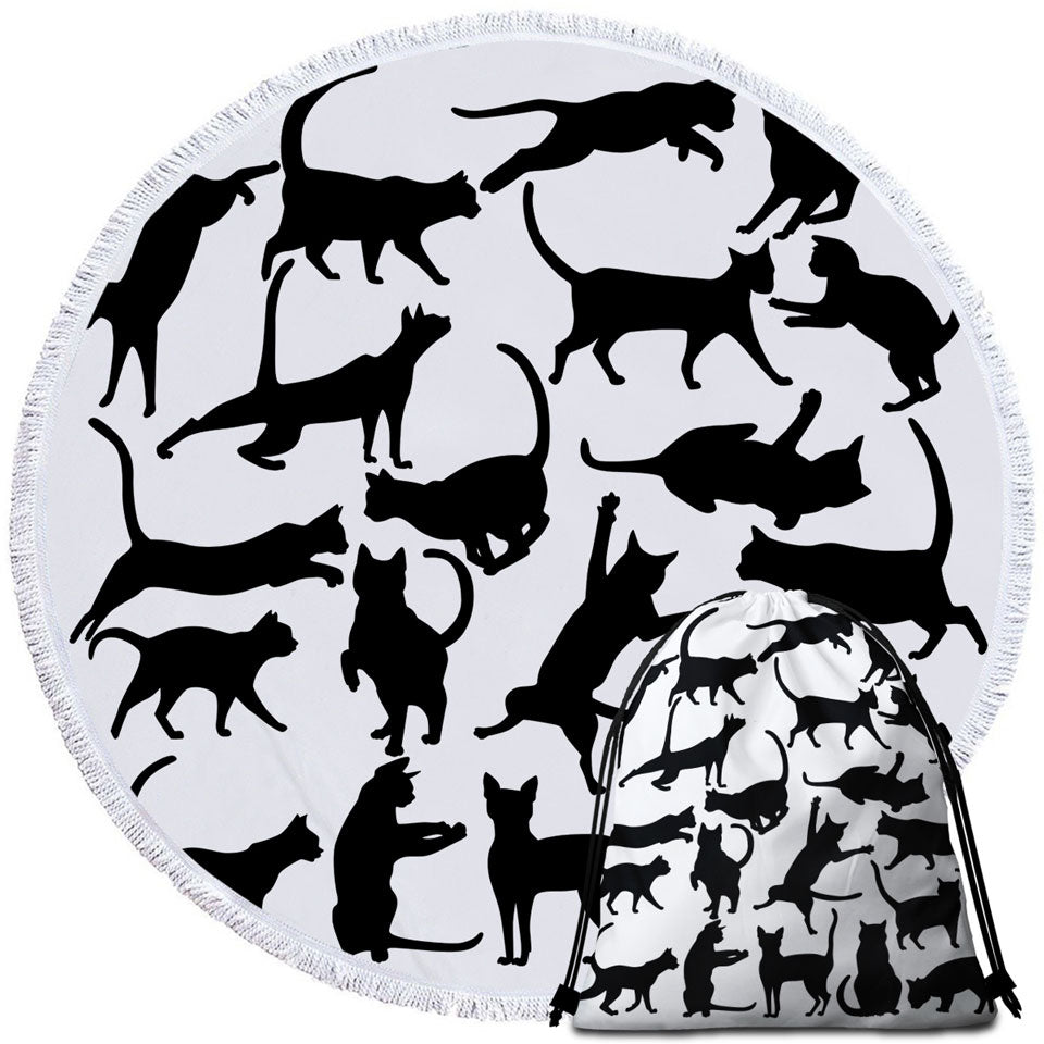 Playing Cat Silhouettes Beach Towels and Bags Set