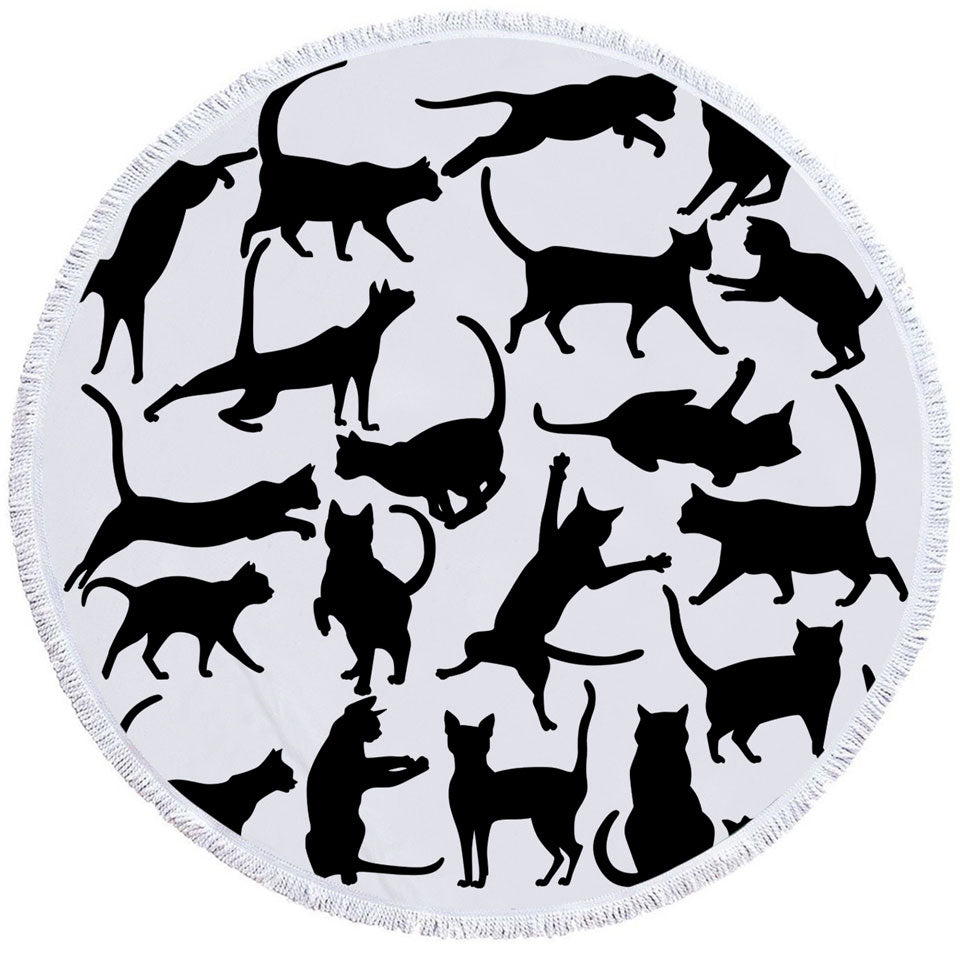 Playing Cat Silhouettes Circle Beach Towel