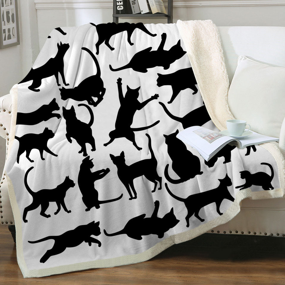 Playing Cat Silhouettes Decorative Blankets