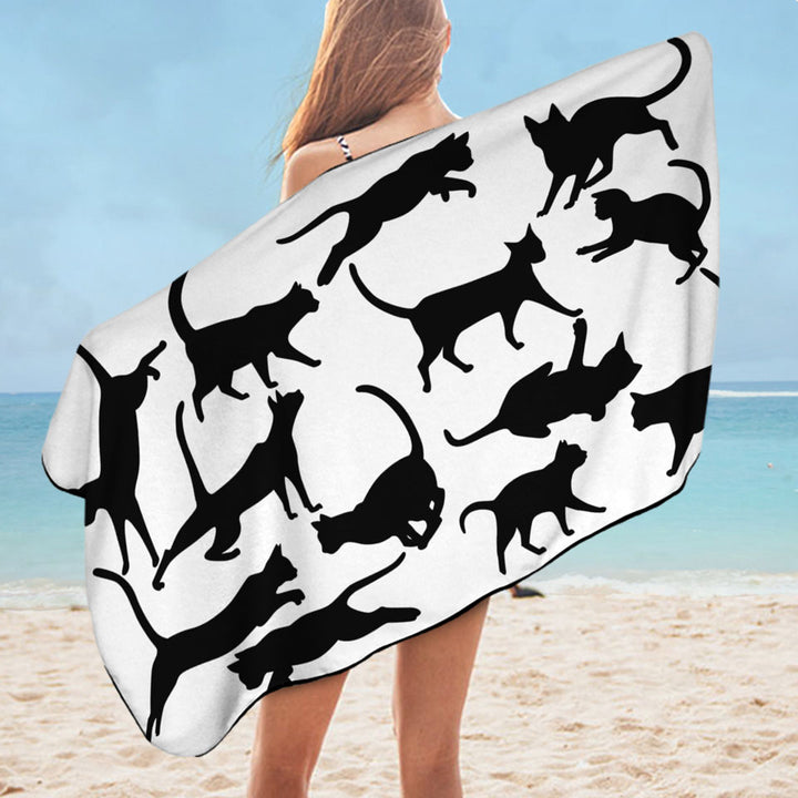 Playing Cat Silhouettes Microfibre Beach Towels