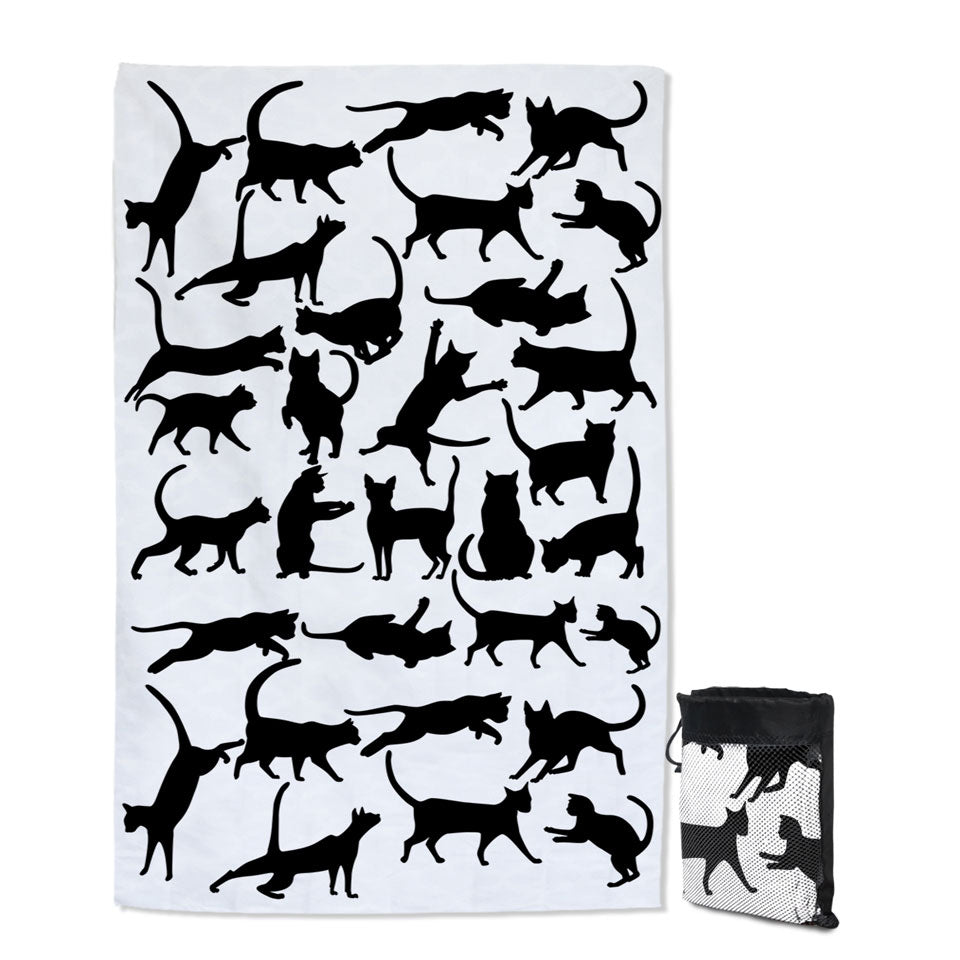 Playing Cat Silhouettes Thin Beach Towels