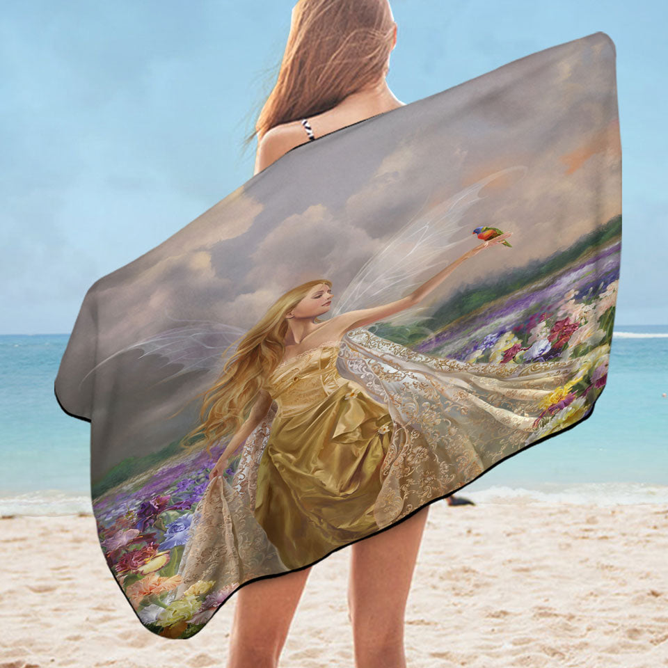 Pool Towels for Girls Flower Field and the Beautiful Blonde Fairy