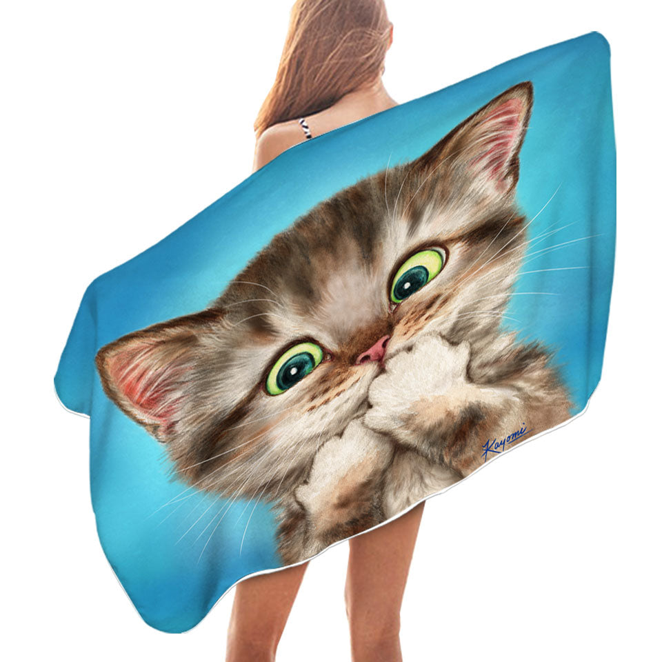 Pool Towels with Adorable Cat Sweet Regretful Kitten