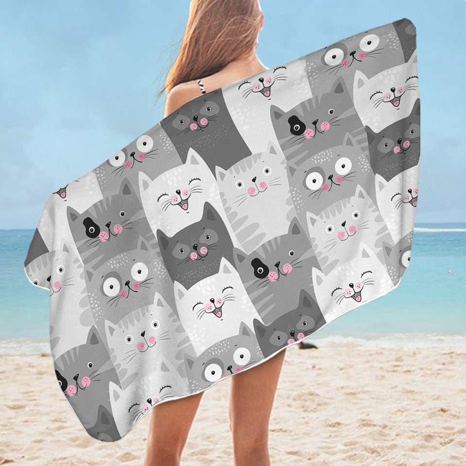 Pool Towels with Cute and Sweet Grey Cats