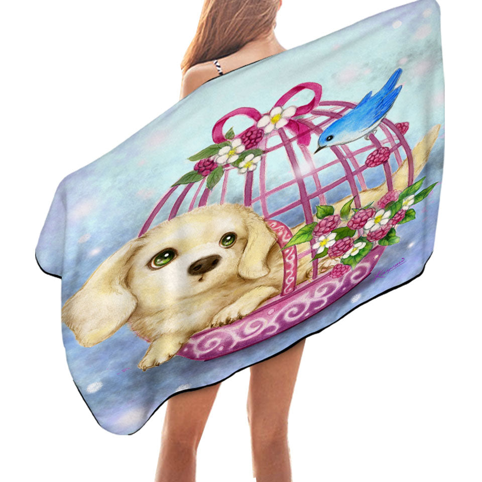 Pool Towels with Dogs Art Cute Dachshund in Bird Cage