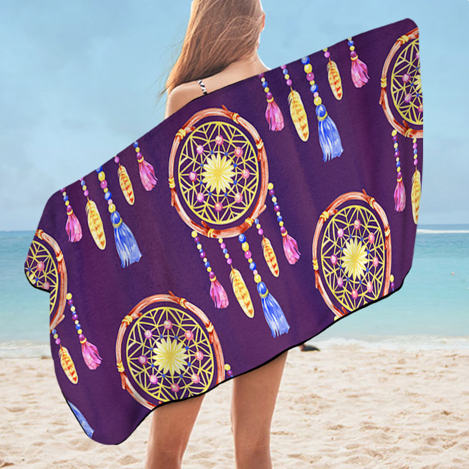 Pool Towels with Dream Catchers over Purple