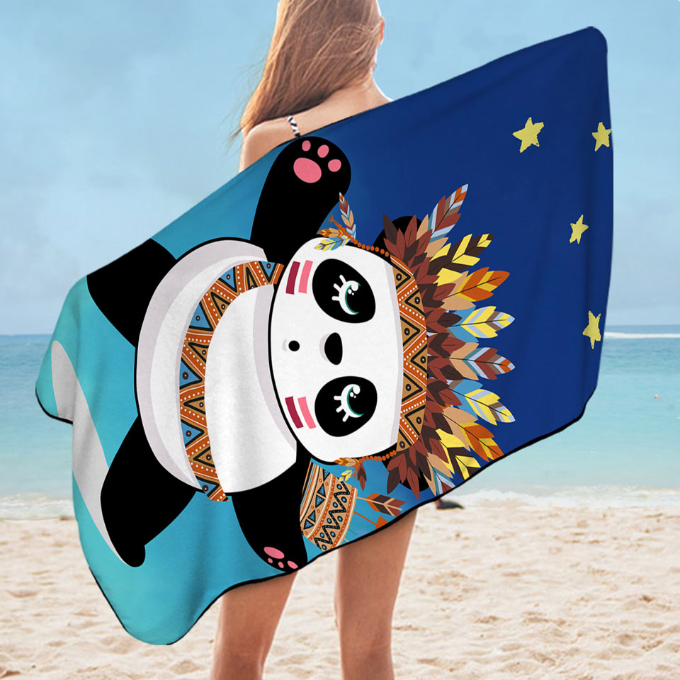 Pool Towels with Native American Panda for Children