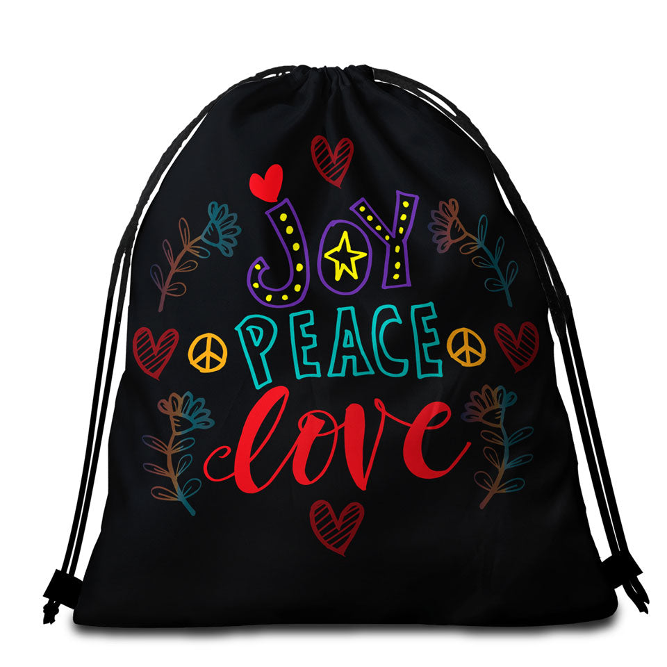 Positive Beach Towel Bags Print Joy Peace and Love
