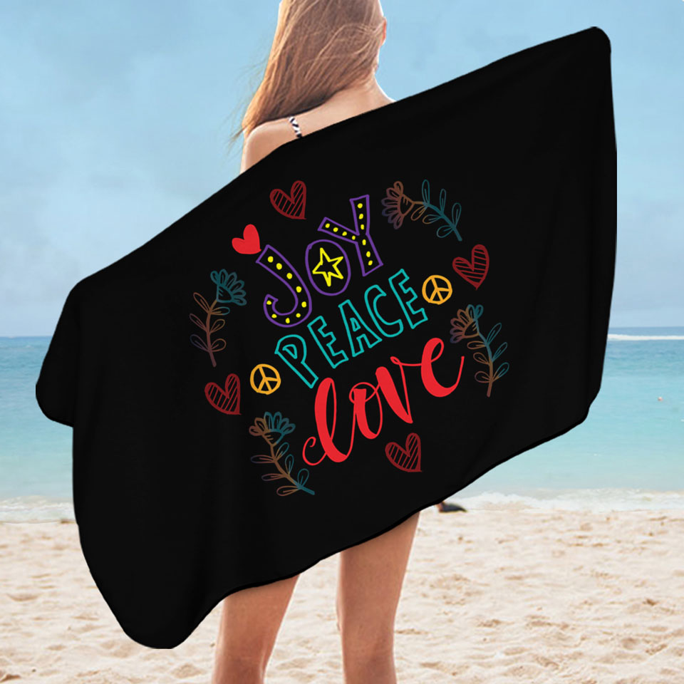 Positive Beach Towels Print Joy Peace and Love