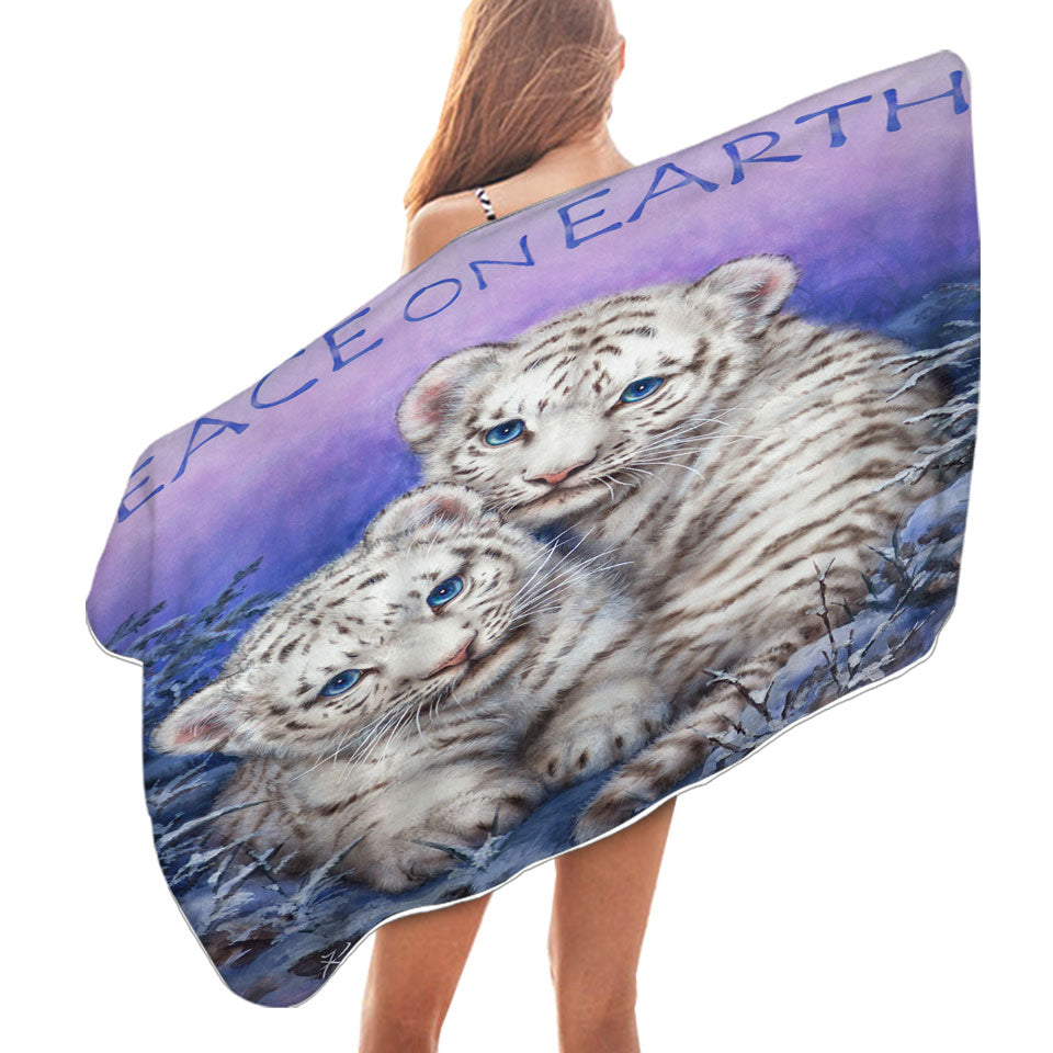 Positive Beach Towels Wildlife Animal Art White Tiger Cubs