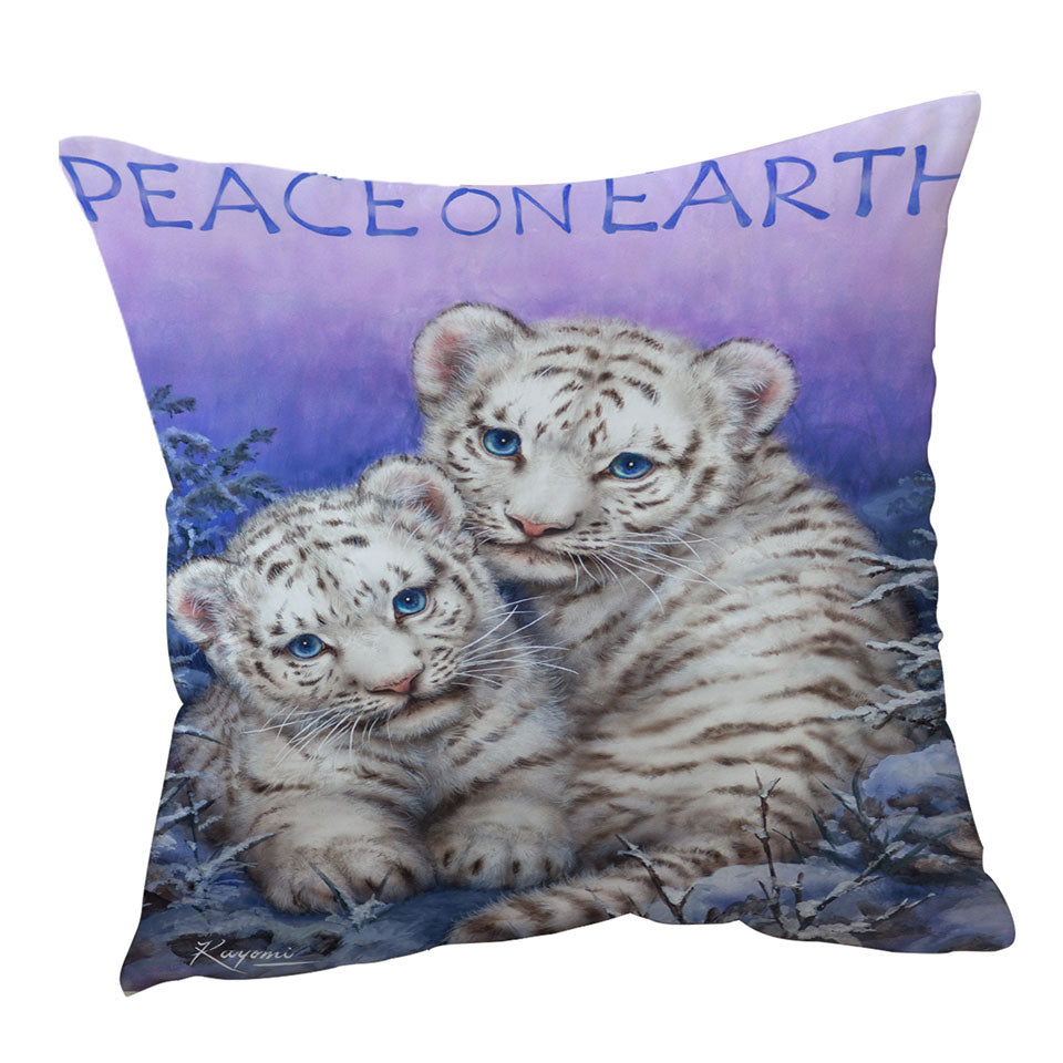 Positive Cushion Covers Wildlife Animal Art White Tiger Cubs