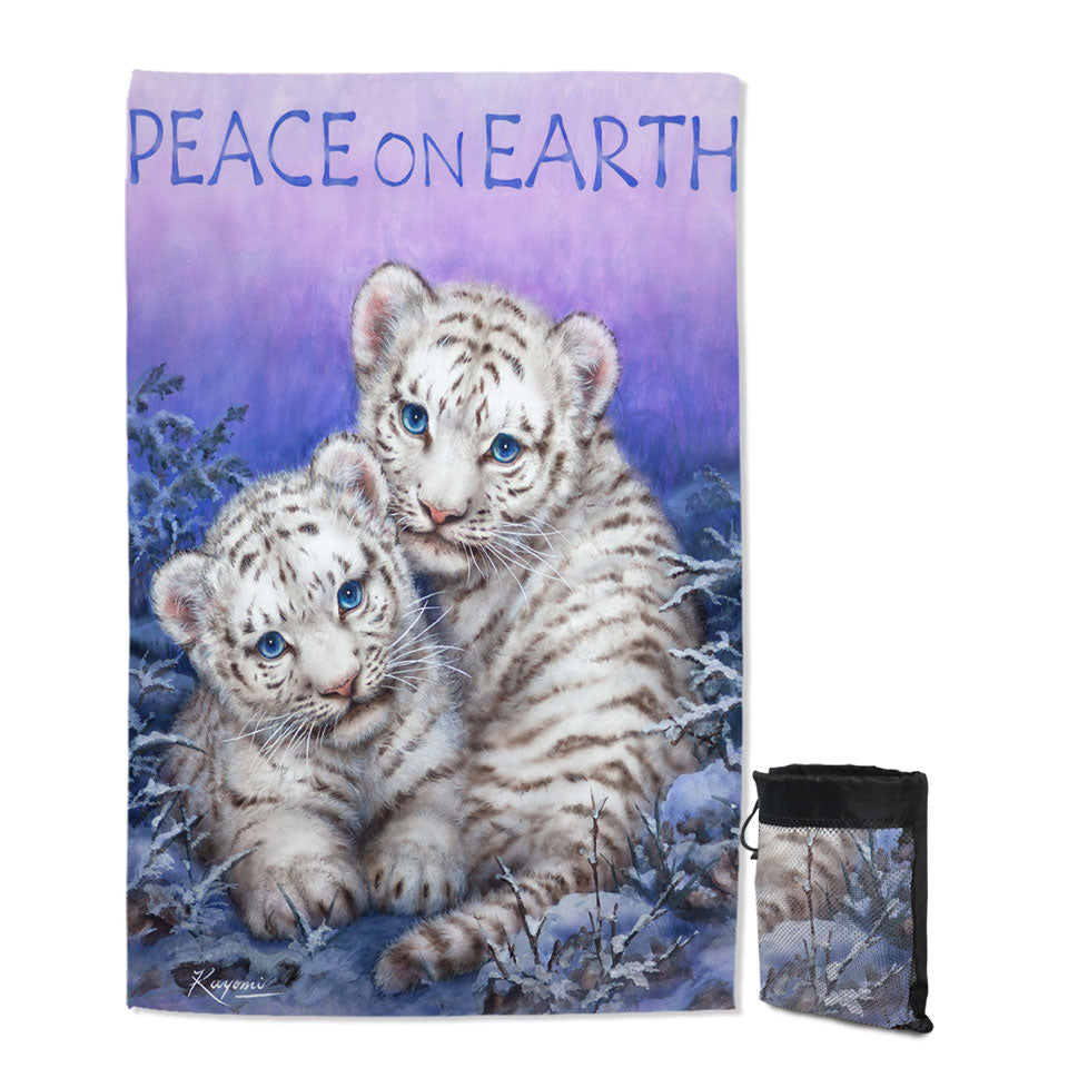 Positive Giant Beach Towel Wildlife Animal Art White Tiger Cubs