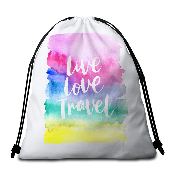 Positive Motto Beach Towel Bags Colorful Pastel Live Love Travel