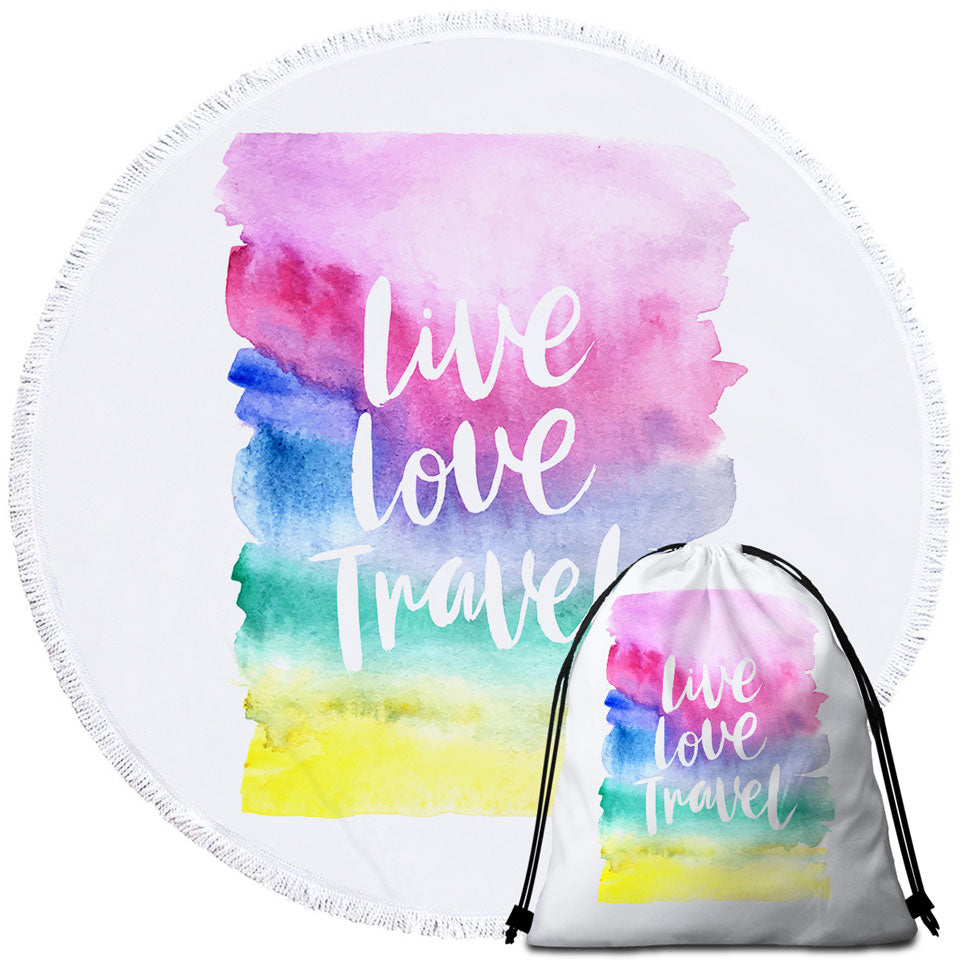 Positive Motto Beach Towels and Bags Set Colorful Pastel Live Love Travel
