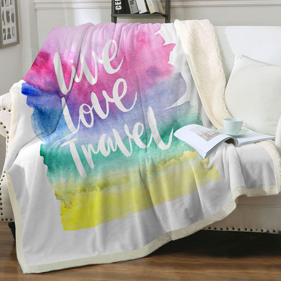 Positive Motto Fleece Blankets Colorful Pastel Live Love Travel