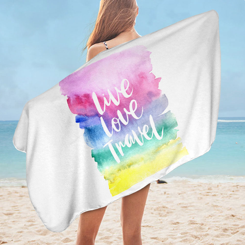Positive Motto Microfiber Beach Towel Colorful Pastel Live Love Travel