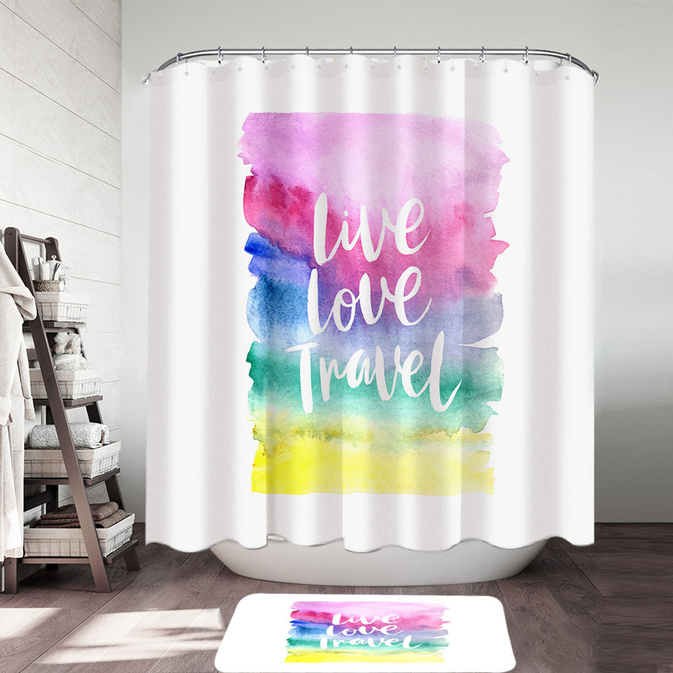 Positive Motto Shower Curtain Colorful Pastel Live Love Travel