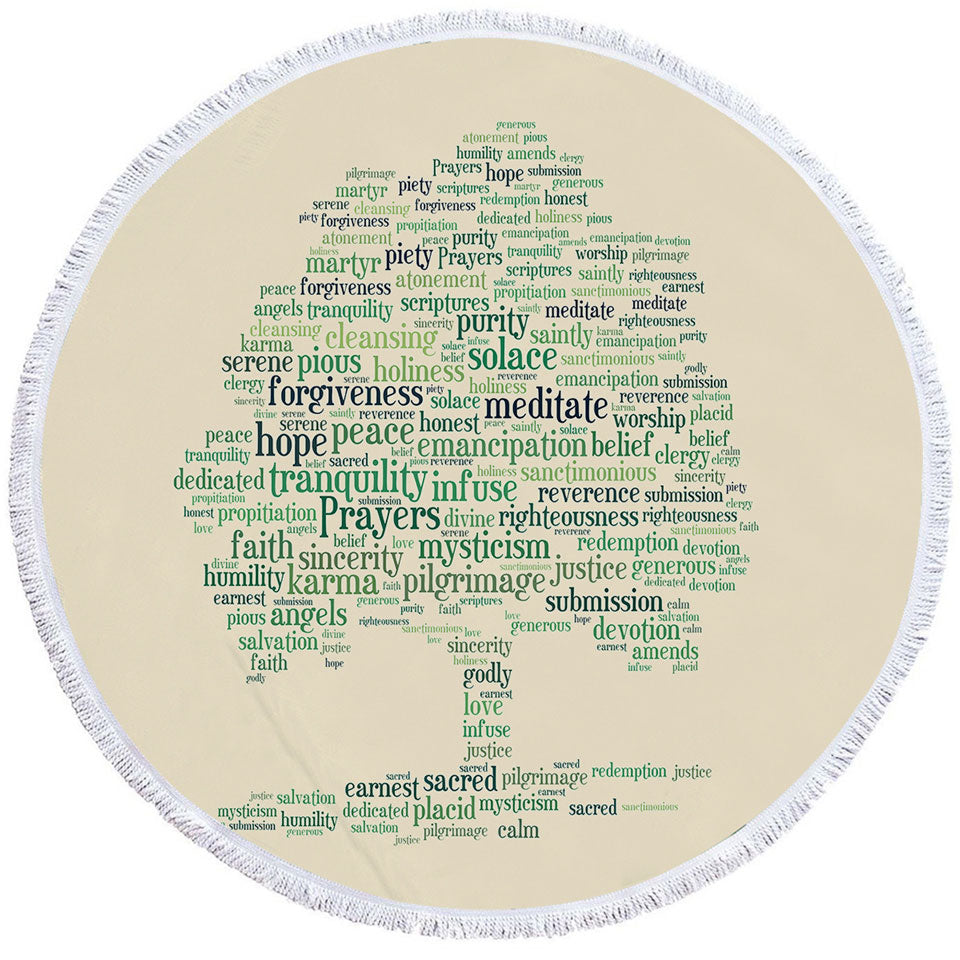 Positive Round Beach Towel Words Tree