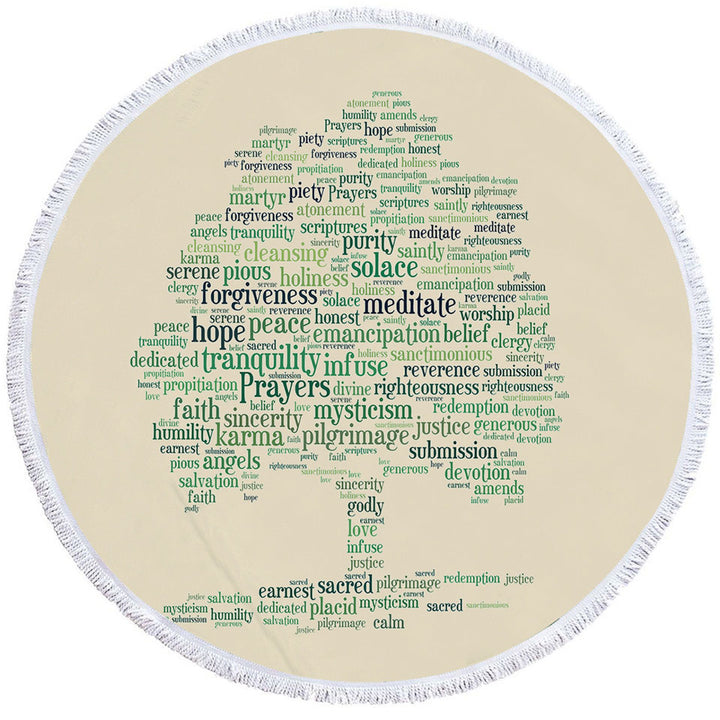 Positive Round Beach Towel Words Tree