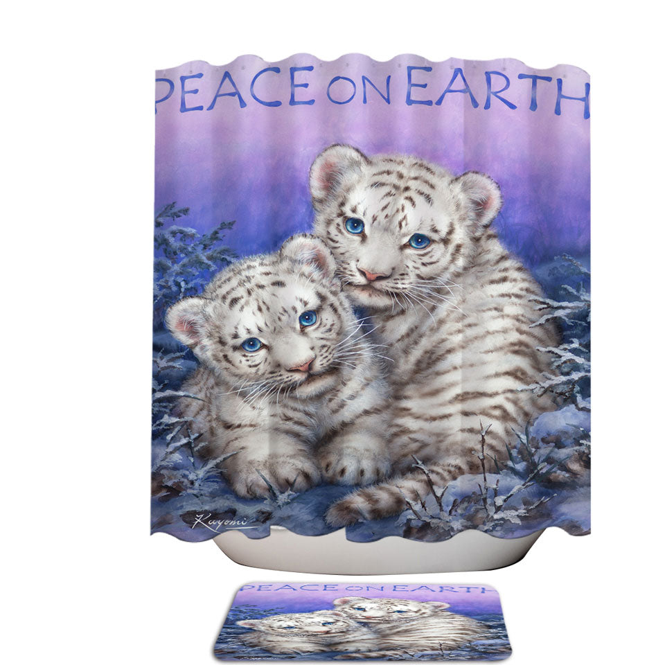 Positive Shower Curtains Wildlife Animal Art White Tiger Cubs