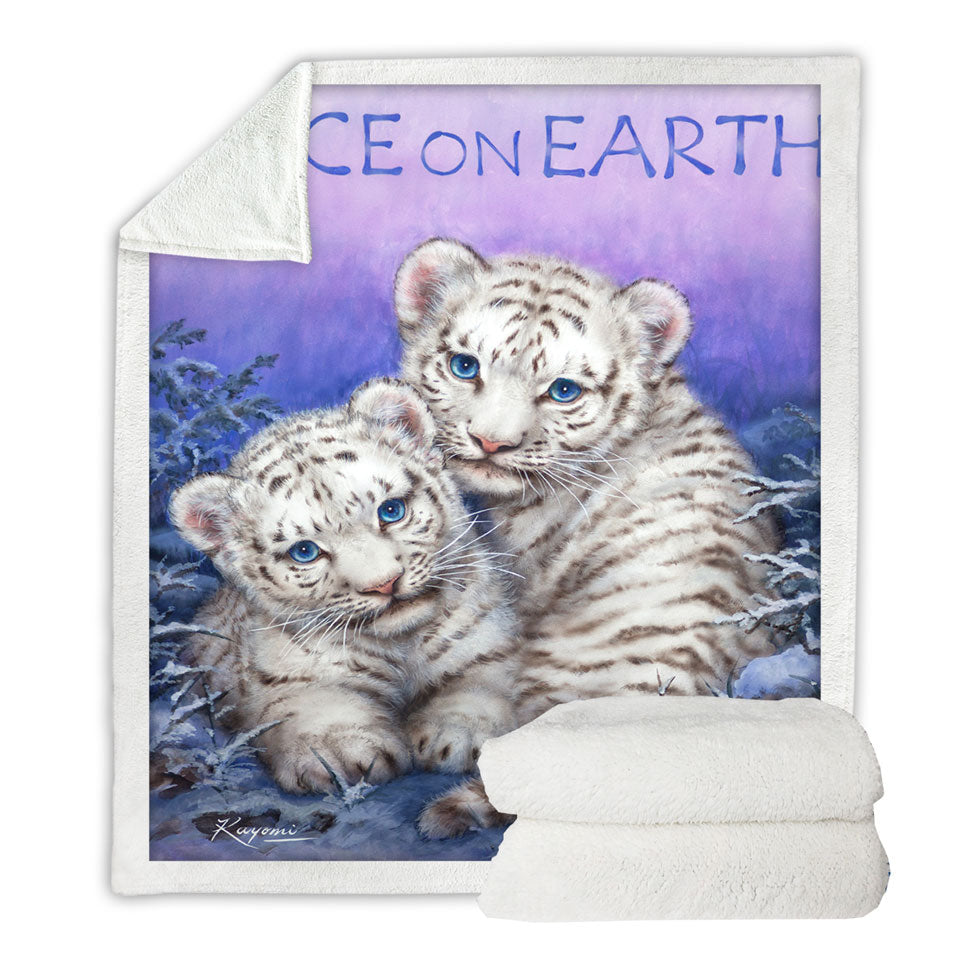 Positive Sofa Blankets Wildlife Animal Art White Tiger Cubs