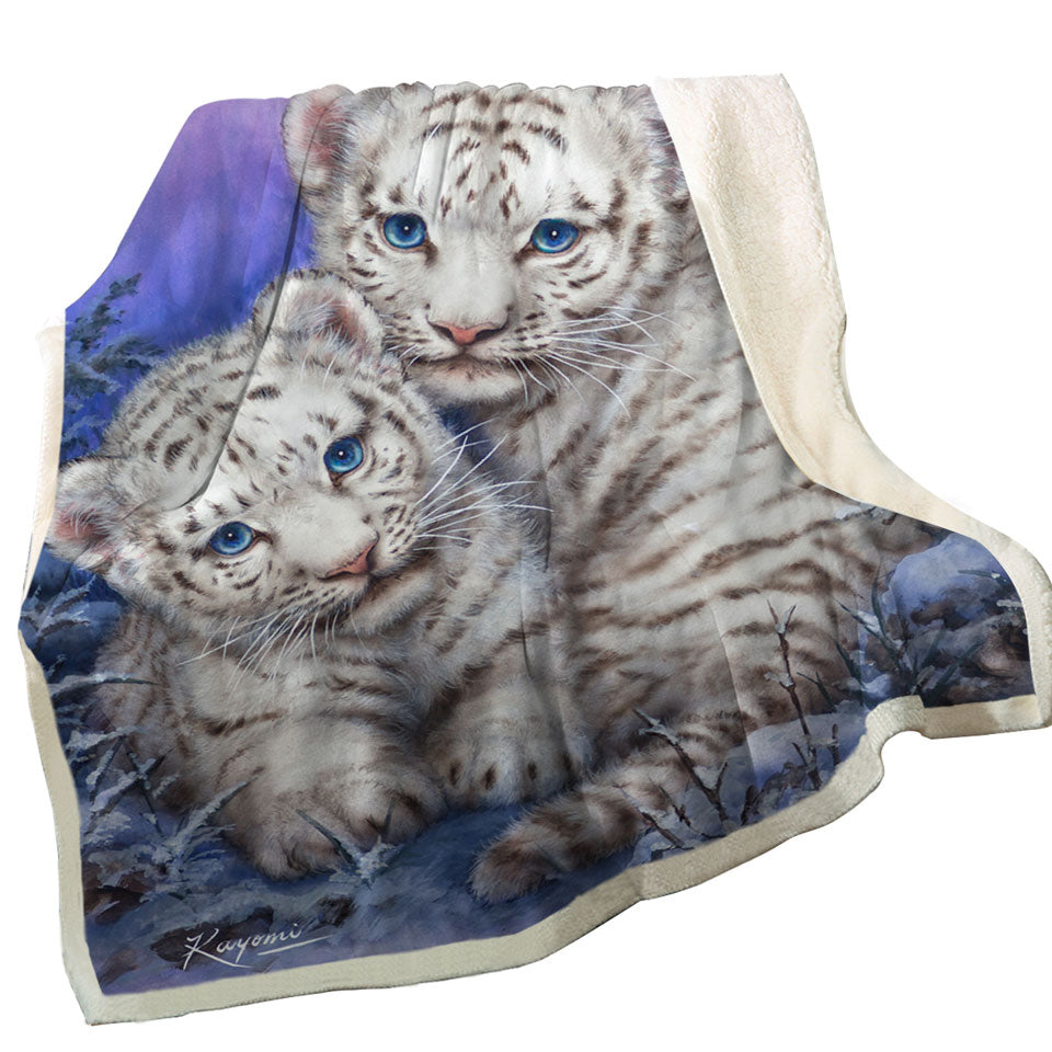 Positive Throws Wildlife Animal Art White Tiger Cubs