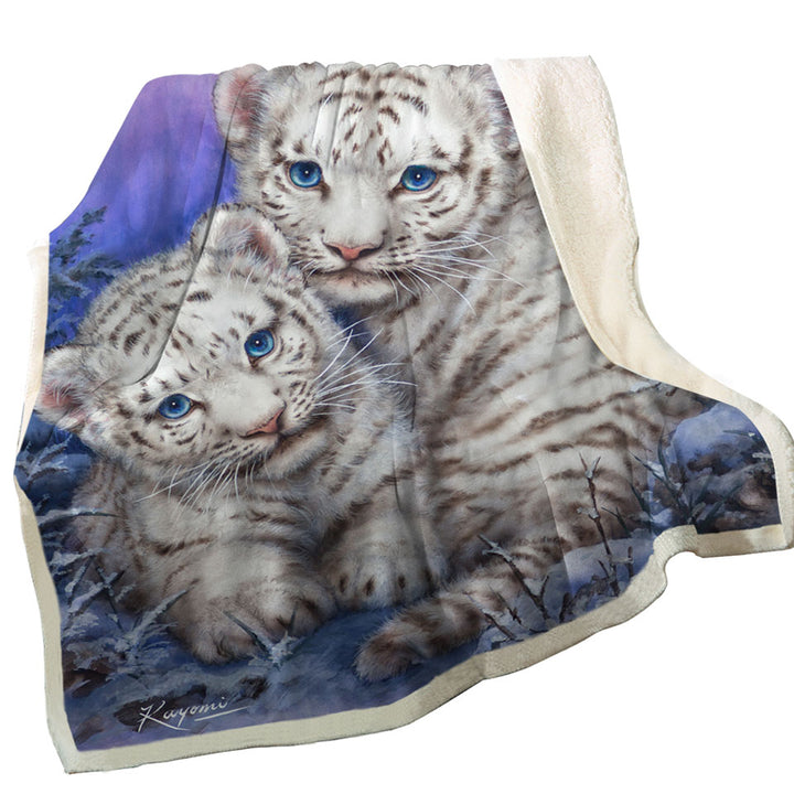 Positive Throws Wildlife Animal Art White Tiger Cubs