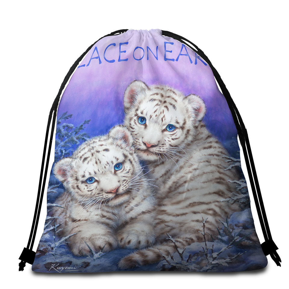 Positive Unique Beach Towels Wildlife Animal Art White Tiger Cubs