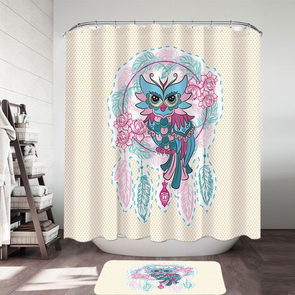 Pretty Shower Curtains Dream Catcher and Graceful Lady Owl