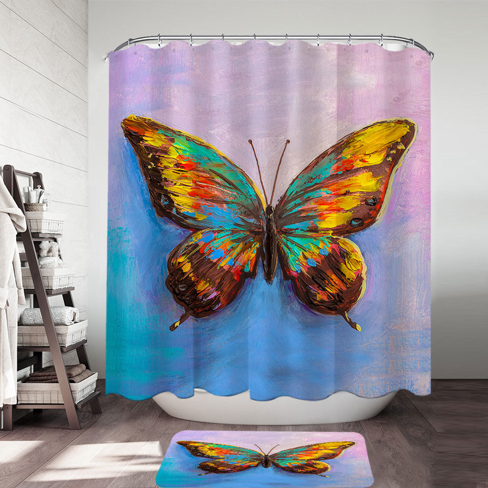 Pretty Shower Curtains with Art Painted Butterfly