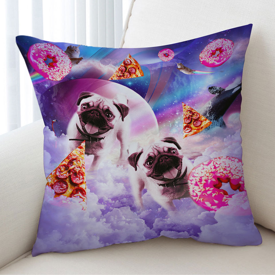 Pug Cushion Cute Pugs Dogs in the Pizza Donut Space