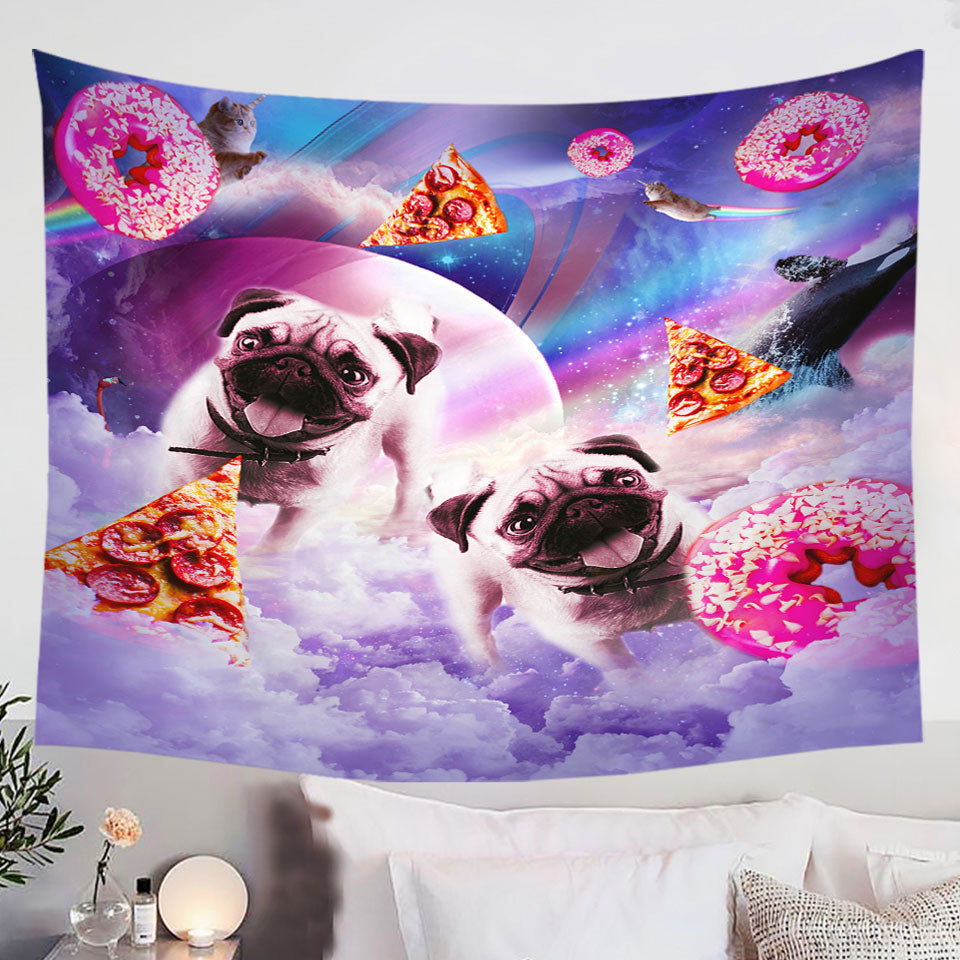 Pug-Tapestry-Cute-Pugs-Dogs-in-the-Pizza-Donut-Space