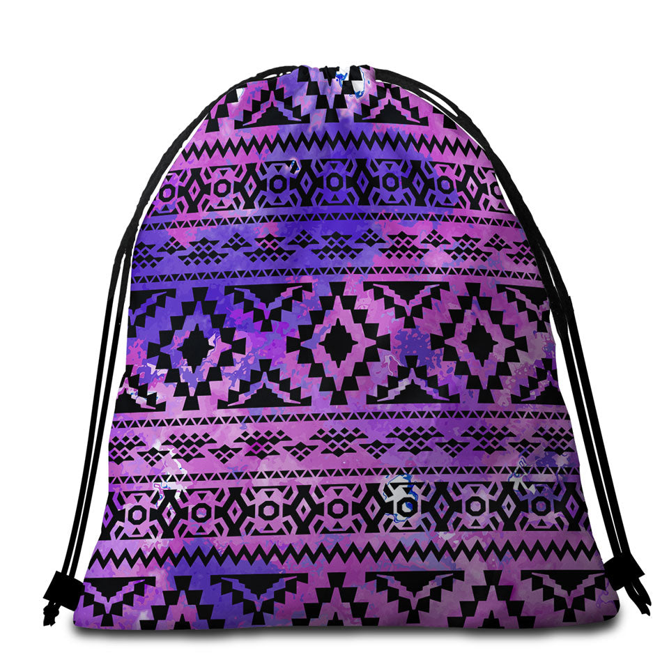 Purple Aztec Beach Towel Bags