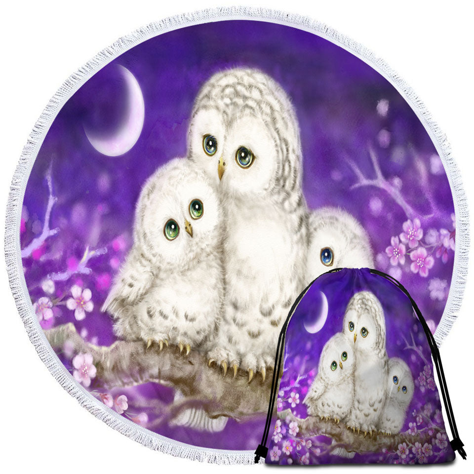 Purple Beach Towels Floral Art Owl Family