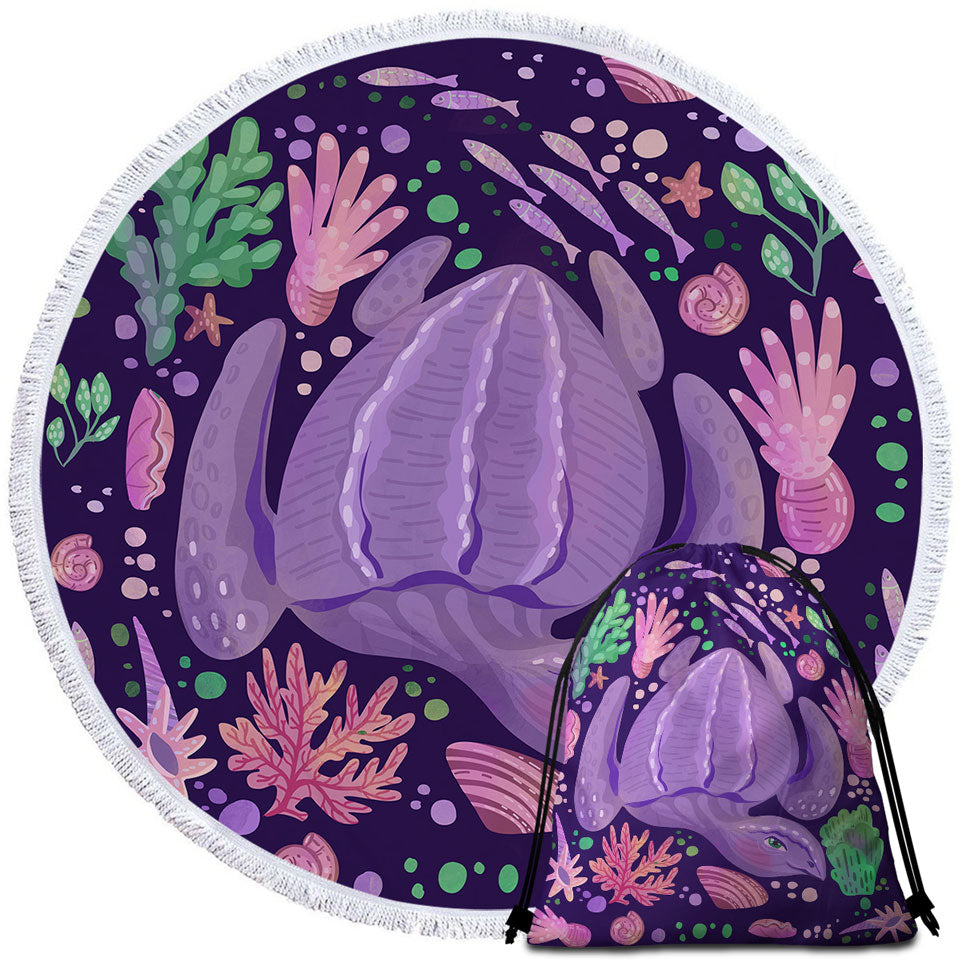Purple Beach Towels Underwater World and Pretty Turtle