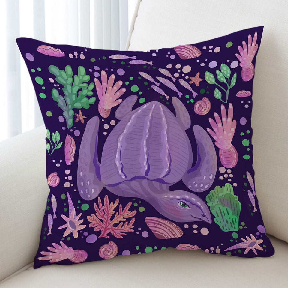 Purple Cushion Covers Underwater World and Pretty Turtle