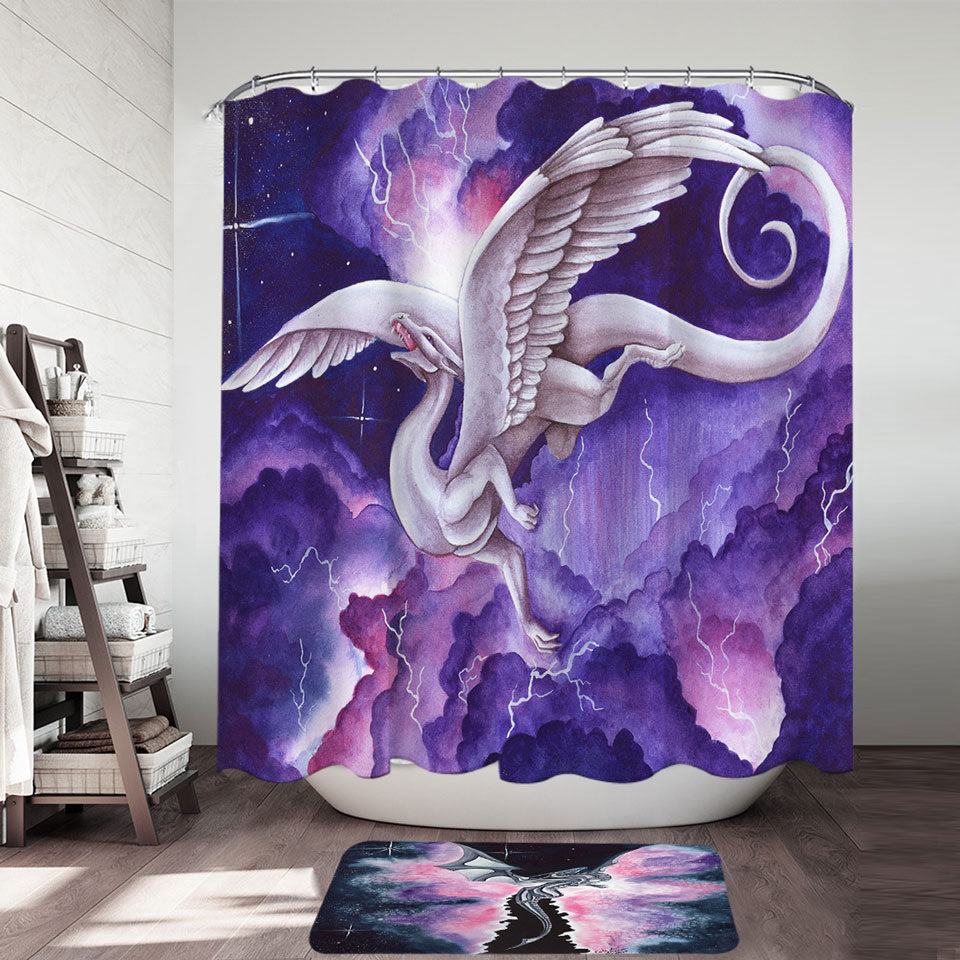Purple Lightning Storm Dancer Cool Dragon Art Painting Womens Shower Curtains