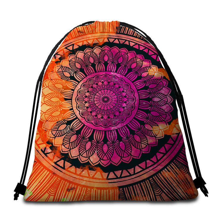 Purple Orange Mandala Beach Towel Bags