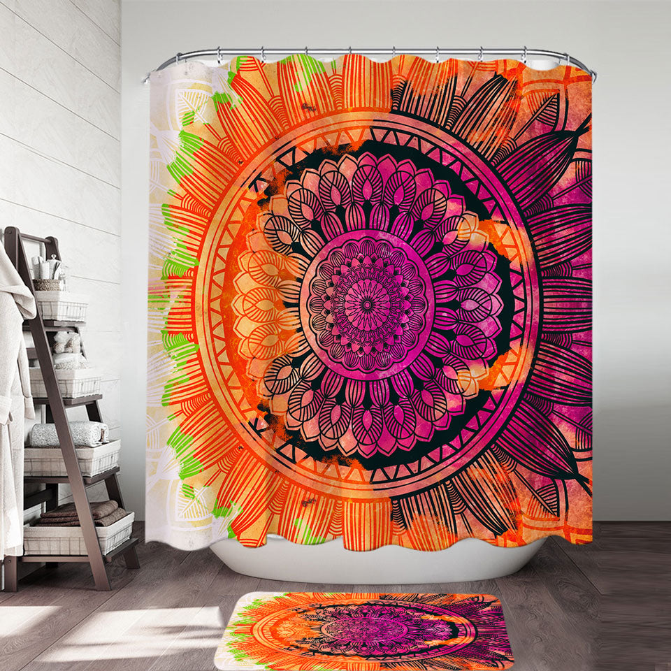 Purple Orange Mandala Shower Curtain