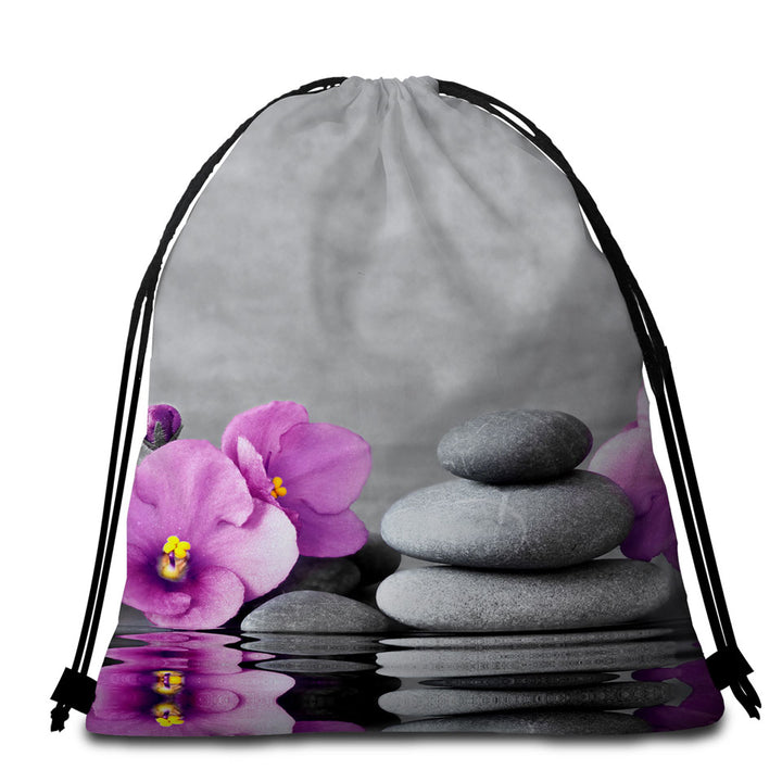 Purple Orchid Flower over Spa Pebbles Beach Bags and Towels