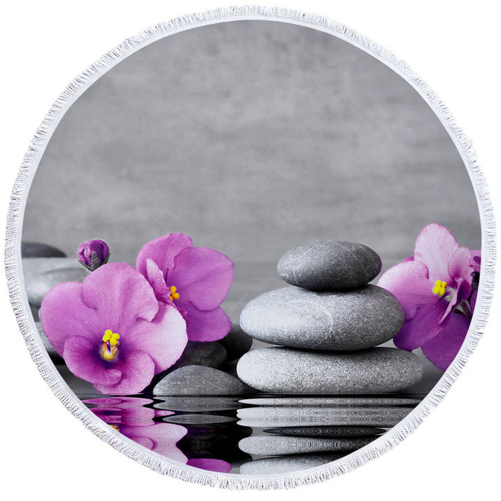 Purple Orchid Flower over Spa Pebbles Circle Towel