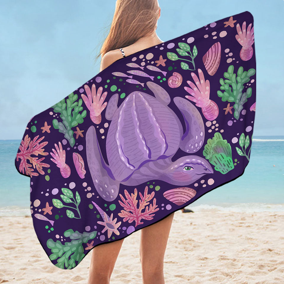 Purple Pool Towels Underwater World and Pretty Turtle