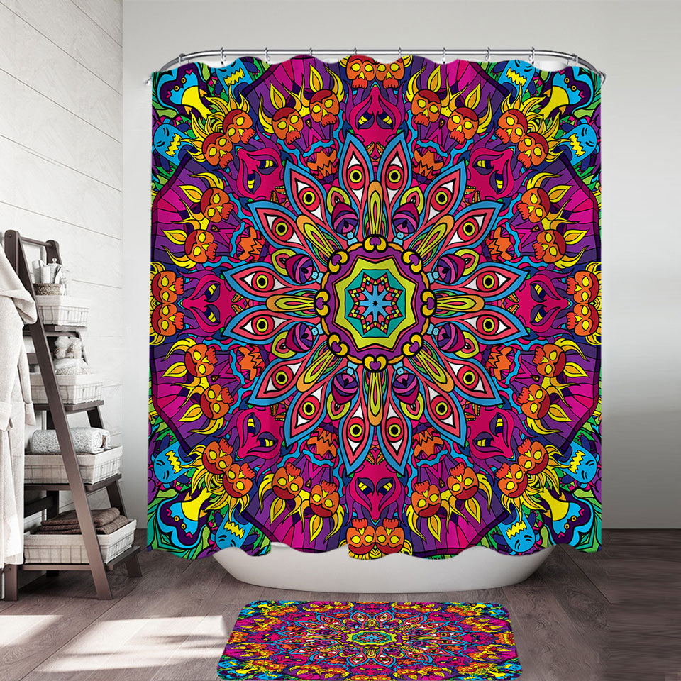 Purple Red Demons Mandala Shower Curtain