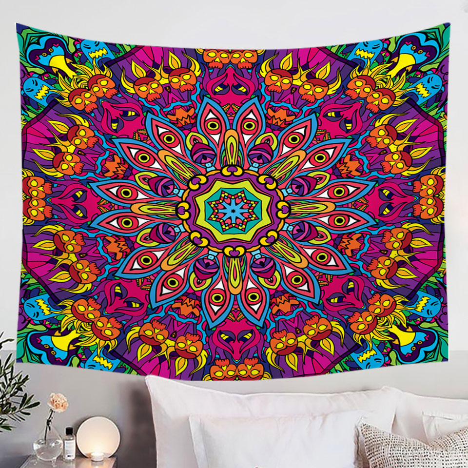 Purple Red Demons Mandala Wall Decor Tapestry