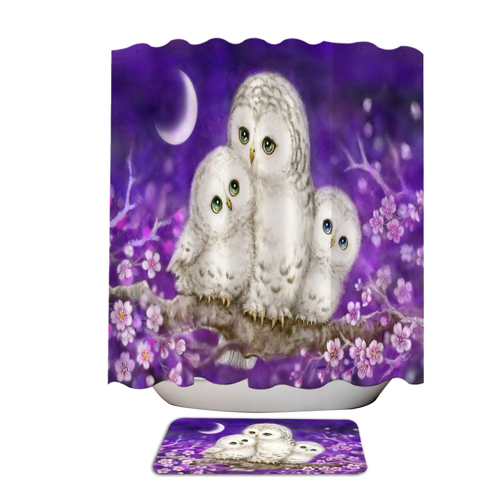 Purple Shower Curtains Floral Art Owl Family