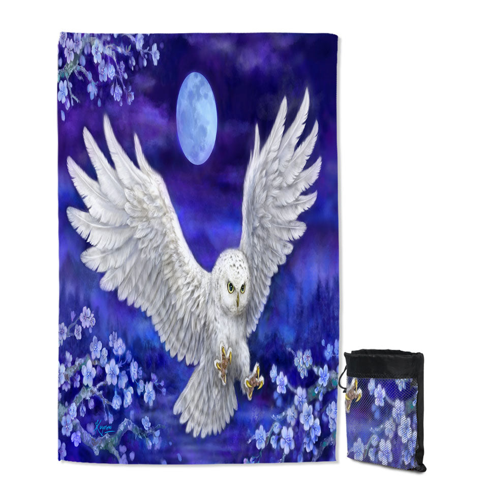 Purple Skies Moon Flowers and White Owl Microfiber Towels For Travel