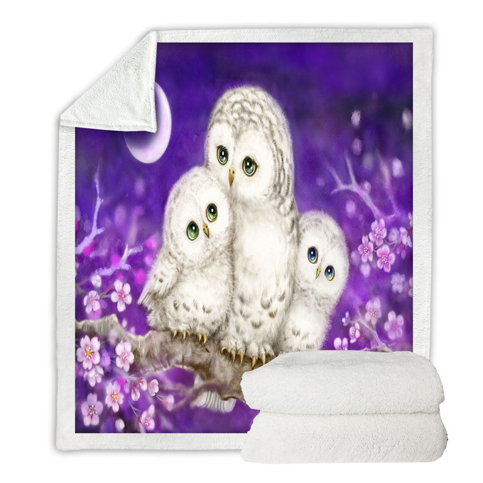 Purple Sofa Blankets Floral Art Owl Family