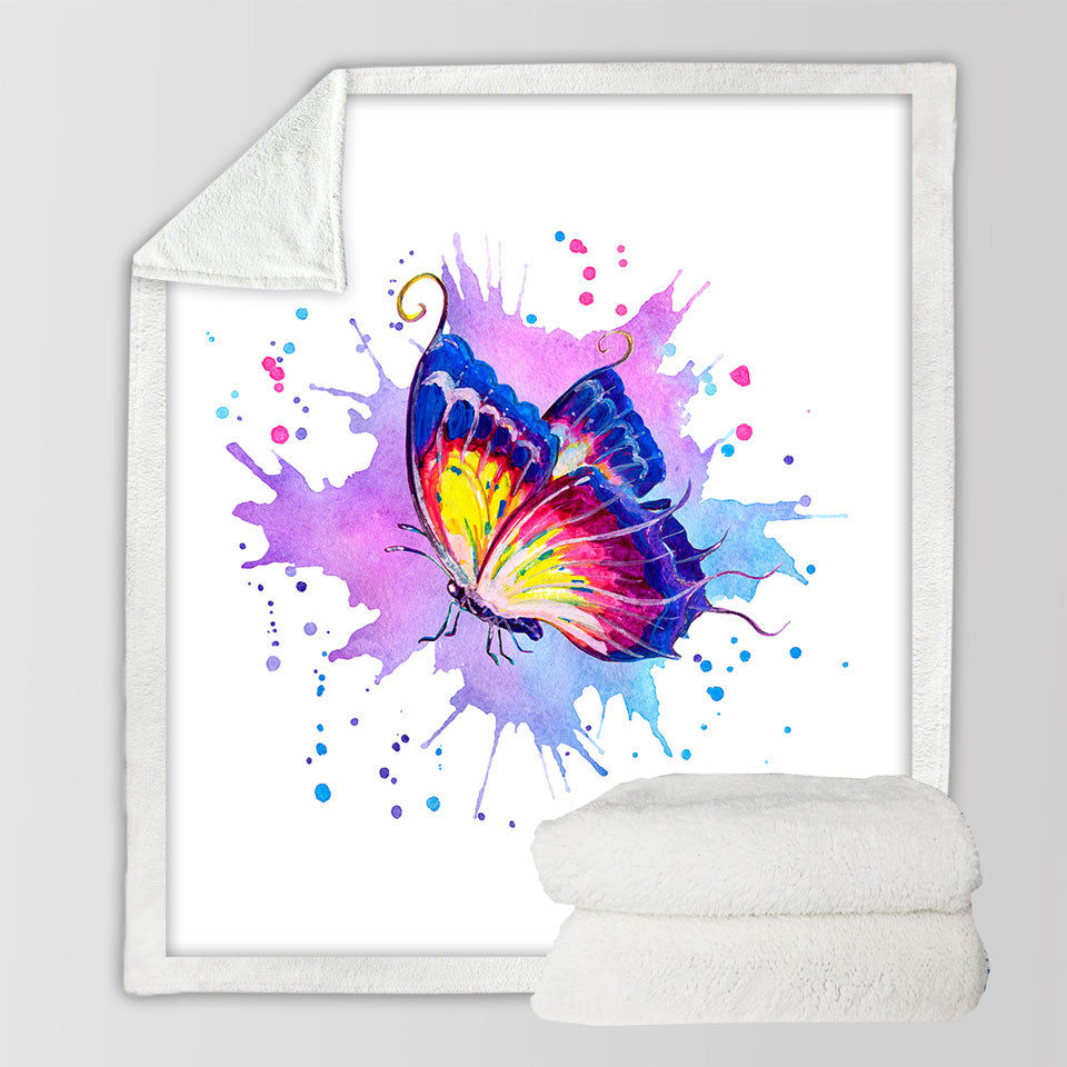 Purple Splash Art Painting Butterfly Sofa Blankets