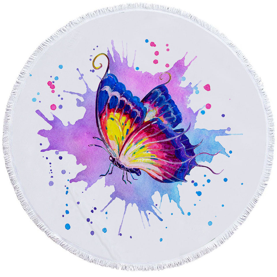 Purple Splash Art Painting Butterfly Womens Beach Towel